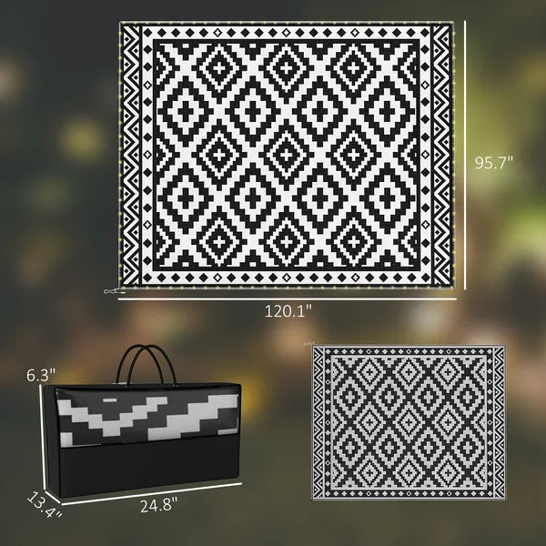 Outsunny Outdoor Rug Carpet Reversible Plastic Straw Rug with LED Lights Black and White 10' x 8' for Patio - product image 3