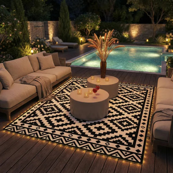 Outsunny Outdoor Rug Carpet Reversible Plastic Straw Rug with LED Lights Black and White 10' x 8' for Patio - product image 9