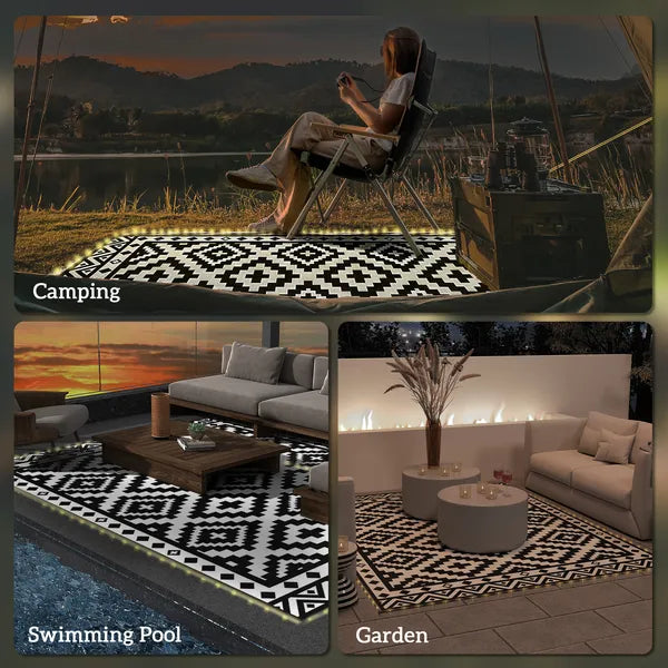 Outsunny Outdoor Rug Carpet Reversible Plastic Straw Rug with LED Lights Black and White 10' x 8' for Patio - product image 8
