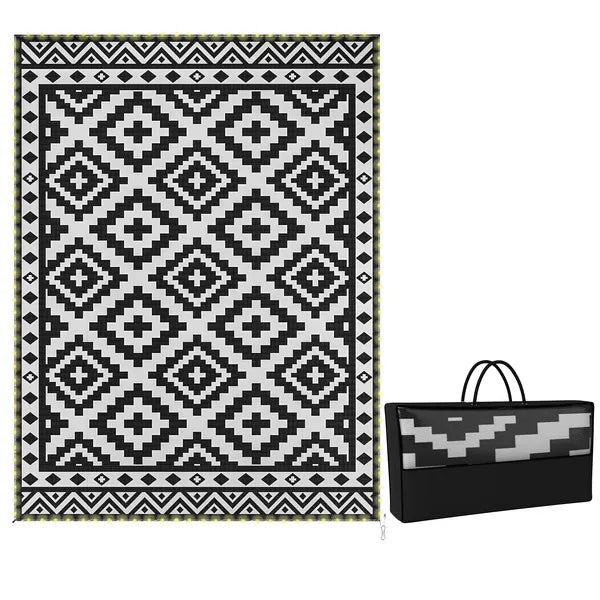 Outsunny Outdoor Rug Carpet Reversible Plastic Straw Rug with LED Lights Black and White 12' x 9' for Patio - product image 11
