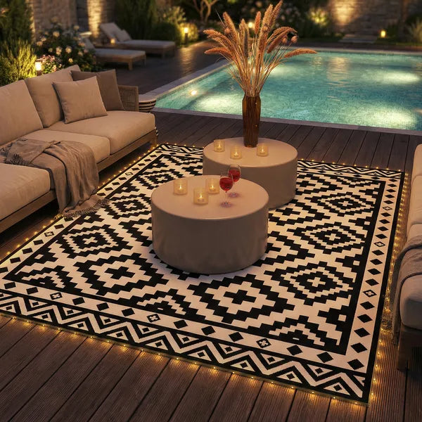 Outsunny Outdoor Rug Carpet Reversible Plastic Straw Rug with LED Lights Black and White 12' x 9' for Patio - product image 9