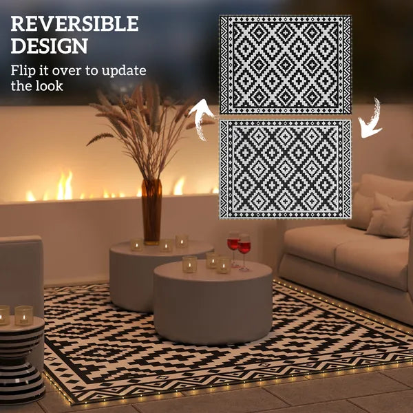 Outsunny Outdoor Rug Carpet Reversible Plastic Straw Rug with LED Lights Black and White 12' x 9' for Patio - product image 5