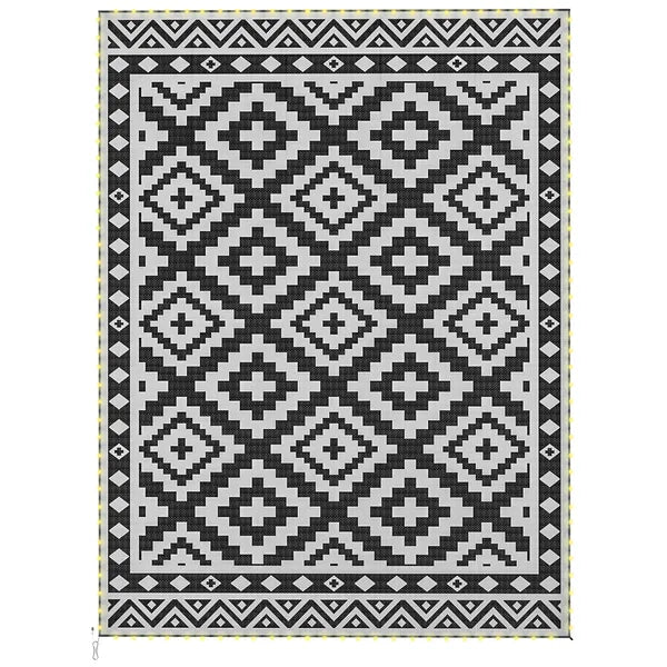 Outsunny Outdoor Rug Carpet Reversible Plastic Straw Rug with LED Lights Black and White 12' x 9' for Patio - product image 1