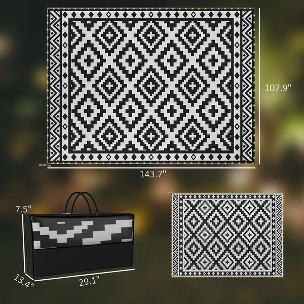 Outsunny Outdoor Rug Carpet Reversible Plastic Straw Rug with LED Lights Black and White 12' x 9' for Patio - product image 3