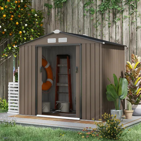 Outdoor Shed 7 x 4 Brown Garden Storage Organizer with Vents Sliding Doors for Patio Lawn - product image 2