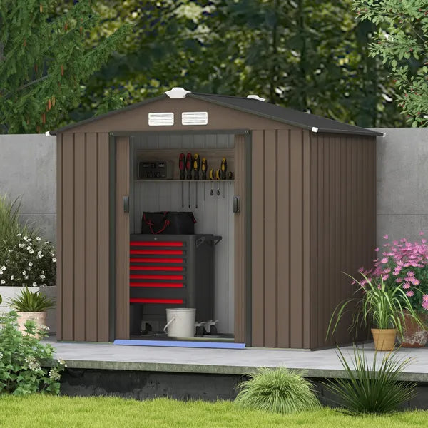 Outdoor Shed 7 x 4 Brown Garden Storage Organizer with Vents Sliding Doors for Patio Lawn - product image 10