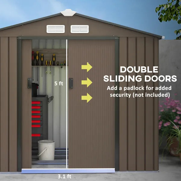 Outdoor Shed 7 x 4 Brown Garden Storage Organizer with Vents Sliding Doors for Patio Lawn - product image 5