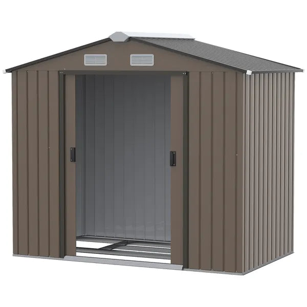 Outdoor Shed 7 x 4 Brown Garden Storage Organizer with Vents Sliding Doors for Patio Lawn - product image 1