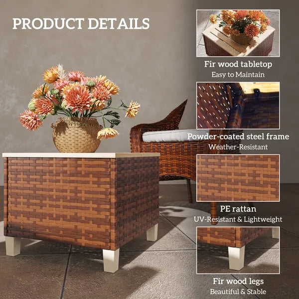 Outsunny Outdoor Side Table with PE Rattan, Patio End Table with Natural Fir Wood Tabletop and Legs - product image 5