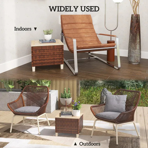Outsunny Outdoor Side Table with PE Rattan, Patio End Table with Natural Fir Wood Tabletop and Legs - product image 6