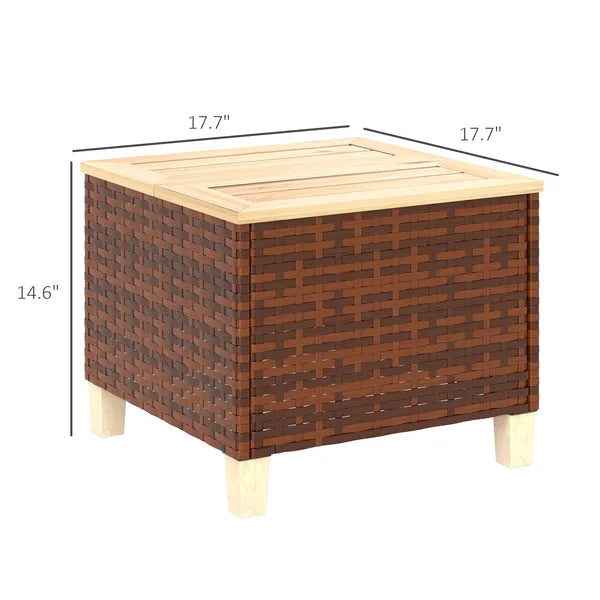 Outsunny Outdoor Side Table with PE Rattan, Patio End Table with Natural Fir Wood Tabletop and Legs - product image 3