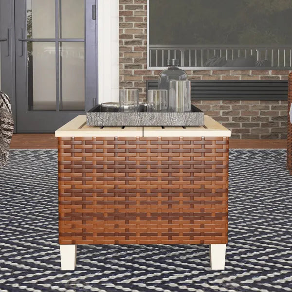 Outsunny Outdoor Side Table with PE Rattan, Patio End Table with Natural Fir Wood Tabletop and Legs - product image 8
