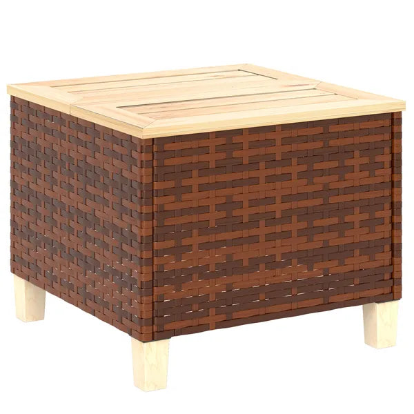Outsunny Outdoor Side Table with PE Rattan, Patio End Table with Natural Fir Wood Tabletop and Legs - product image 11