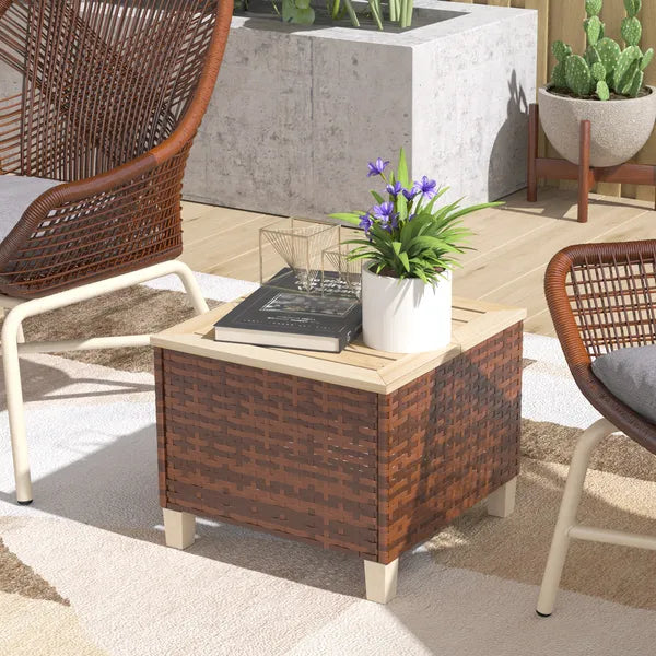 Outsunny Outdoor Side Table with PE Rattan, Patio End Table with Natural Fir Wood Tabletop and Legs - product image 2