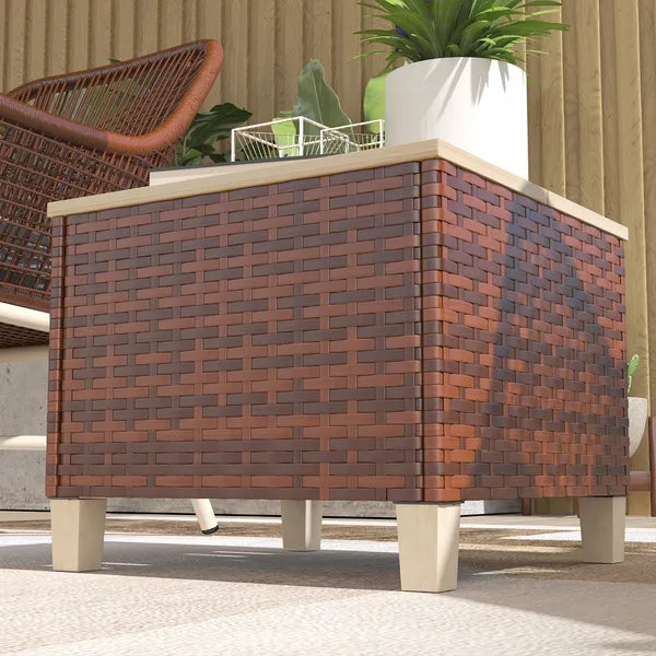 Outsunny Outdoor Side Table with PE Rattan, Patio End Table with Natural Fir Wood Tabletop and Legs - product image 9