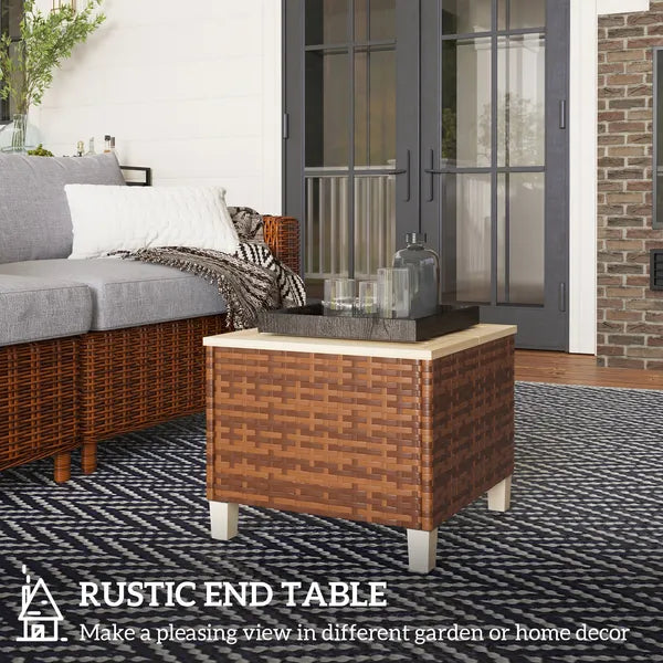 Outsunny Outdoor Side Table with PE Rattan, Patio End Table with Natural Fir Wood Tabletop and Legs - product image 4