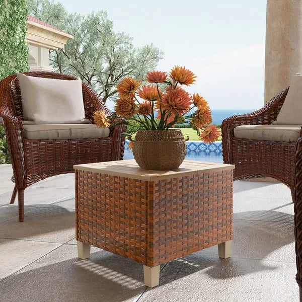 Outsunny Outdoor Side Table with PE Rattan, Patio End Table with Natural Fir Wood Tabletop and Legs - product image 10