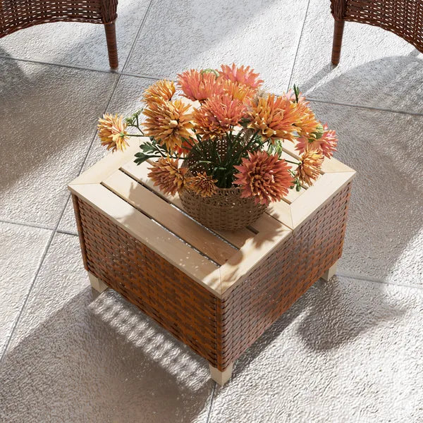 Outsunny Outdoor Side Table with PE Rattan, Patio End Table with Natural Fir Wood Tabletop and Legs - product image 7