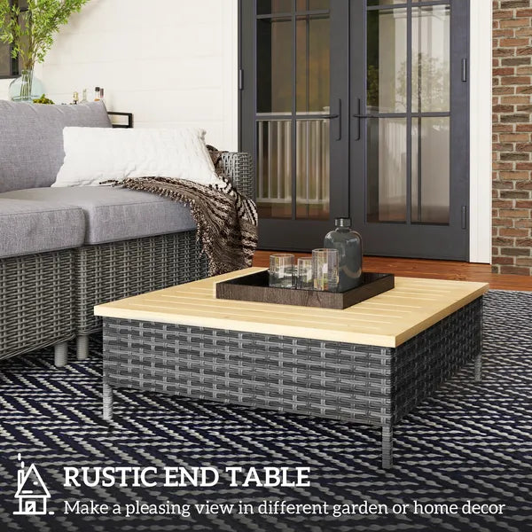 Outsunny Outdoor Side Table with PE Rattan, Patio End Table with Natural Fir Wood Top, Weather Resistant Accent Table for Patio Pool Porch, Gray - product image 4