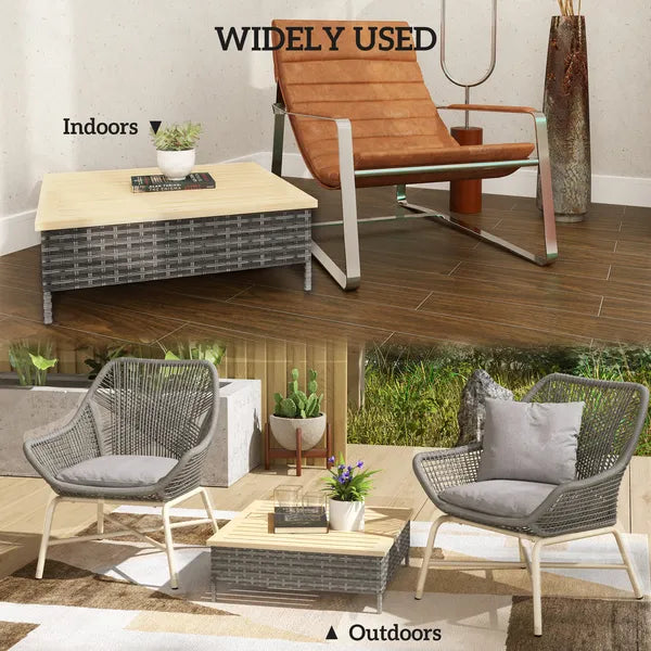 Outsunny Outdoor Side Table with PE Rattan, Patio End Table with Natural Fir Wood Top, Weather Resistant Accent Table for Patio Pool Porch, Gray - product image 6
