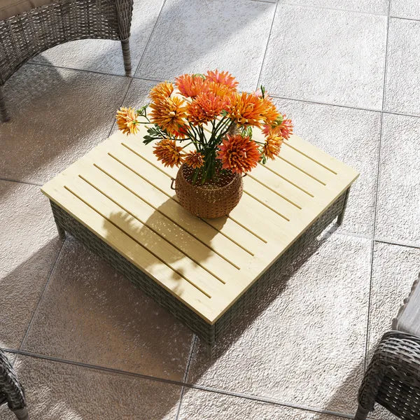 Outsunny Outdoor Side Table with PE Rattan, Patio End Table with Natural Fir Wood Top, Weather Resistant Accent Table for Patio Pool Porch, Gray - product image 7
