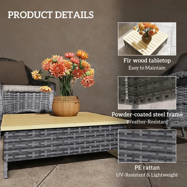 Outsunny Outdoor Side Table with PE Rattan, Patio End Table with Natural Fir Wood Top, Weather Resistant Accent Table for Patio Pool Porch, Gray - product image 5