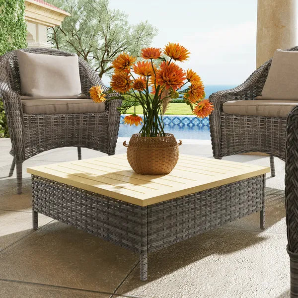 Outsunny Outdoor Side Table with PE Rattan, Patio End Table with Natural Fir Wood Top, Weather Resistant Accent Table for Patio Pool Porch, Gray - product image 10