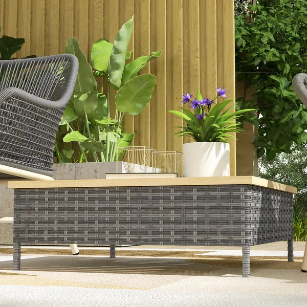 Outsunny Outdoor Side Table with PE Rattan, Patio End Table with Natural Fir Wood Top, Weather Resistant Accent Table for Patio Pool Porch, Gray - product image 9