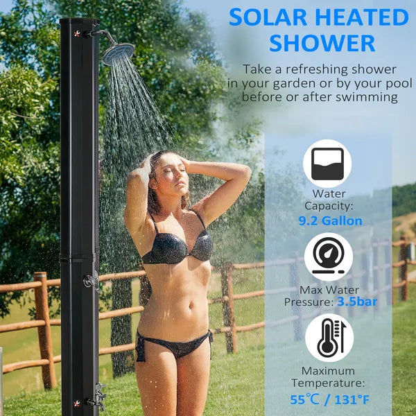 Outdoor Solar Heated Shower 9.2 Gallon with Rotating Head Black for Pool Patio - product image 4