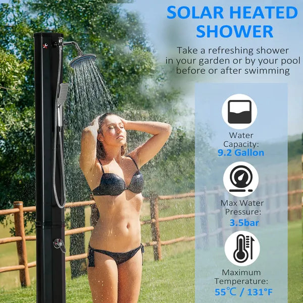 Outsunny 9.2 Gallon Outdoor Solar Shower with Rainfall and Handheld Spray Black - product image 4