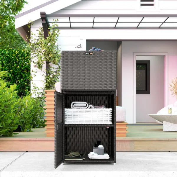 Outsunny Outdoor Towel Rack for Pool with Drawer and Cabinet, Dark Brown - product image 7