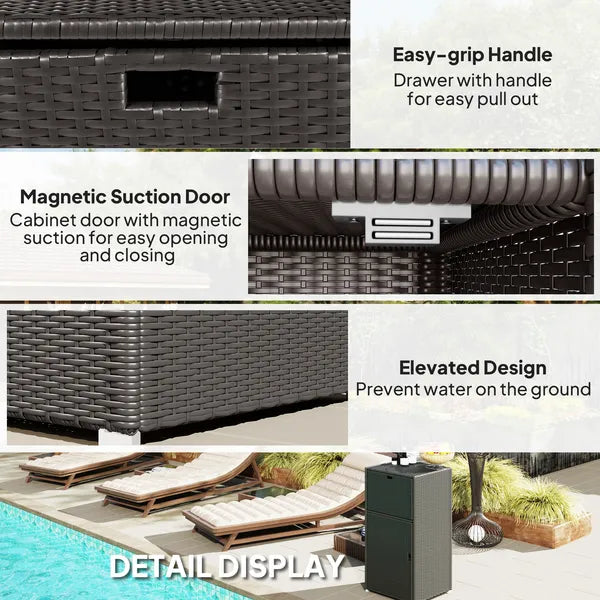 Outsunny Outdoor Towel Rack for Pool with Drawer and Cabinet, Dark Brown - product image 6