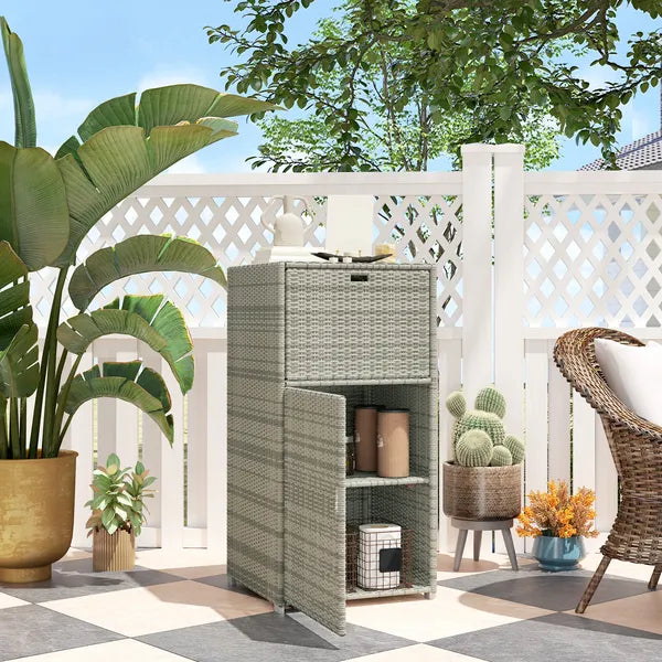 Outsunny Outdoor Towel Rack for Pool with Drawer and Cabinet, Gray - product image 10