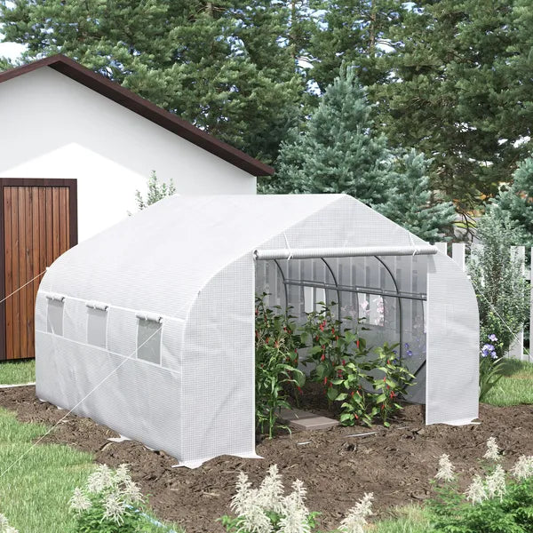 Outsunny Outdoor Walk-In Tunnel Greenhouse 12x10 Ft with Roll-up Windows Zippered Door White PE Cover for Garden - product image 2