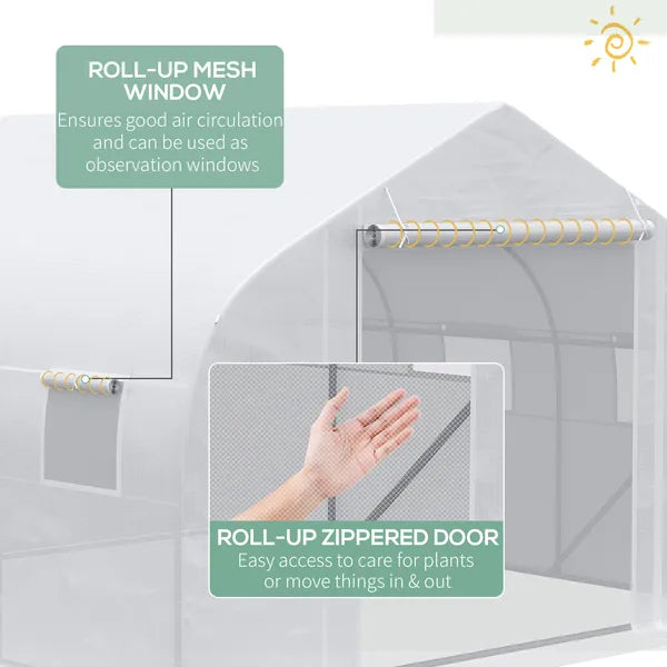 Outsunny Outdoor Walk-In Tunnel Greenhouse 12x10 Ft with Roll-up Windows Zippered Door White PE Cover for Garden - product image 6