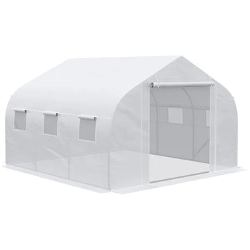 Outsunny Outdoor Walk-In Tunnel Greenhouse 12x10 Ft with Roll-up Windows Zippered Door White PE Cover for Garden - product image 1