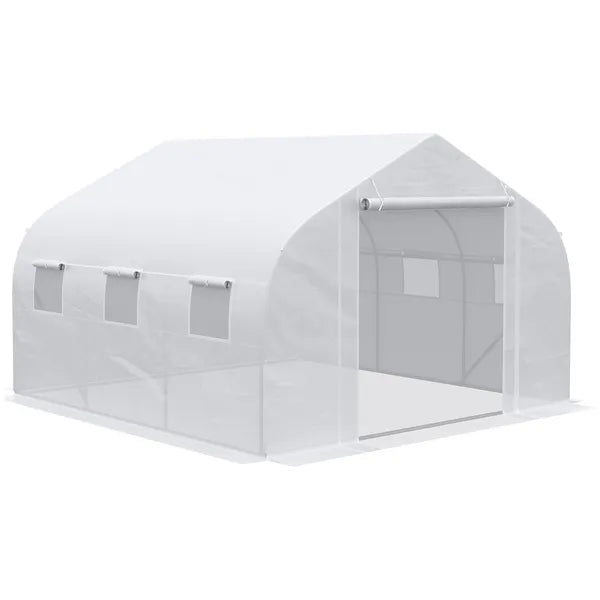 Outsunny Outdoor Walk-In Tunnel Greenhouse 12x10 Ft with Roll-up Windows Zippered Door White PE Cover for Garden - product image 1