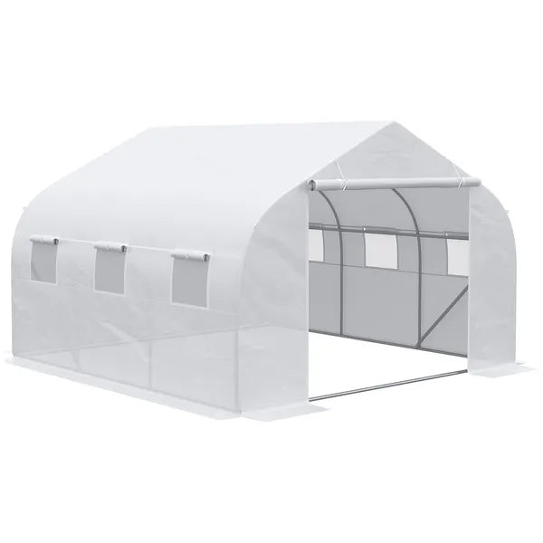 Outsunny Outdoor Walk-In Tunnel Greenhouse 12x10 Ft with Roll-up Windows Zippered Door White PE Cover for Garden - product image 8