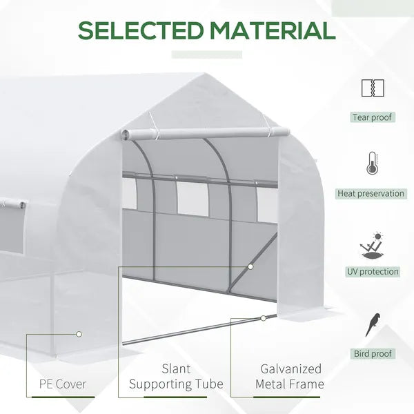 Outsunny Outdoor Walk-In Tunnel Greenhouse 12x10 Ft with Roll-up Windows Zippered Door White PE Cover for Garden - product image 4