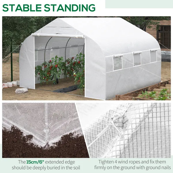 Outsunny Outdoor Walk-In Tunnel Greenhouse 12x10 Ft with Roll-up Windows Zippered Door White PE Cover for Garden - product image 5