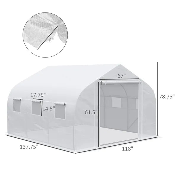 Outsunny Outdoor Walk-In Tunnel Greenhouse 12x10 Ft with Roll-up Windows Zippered Door White PE Cover for Garden - product image 3