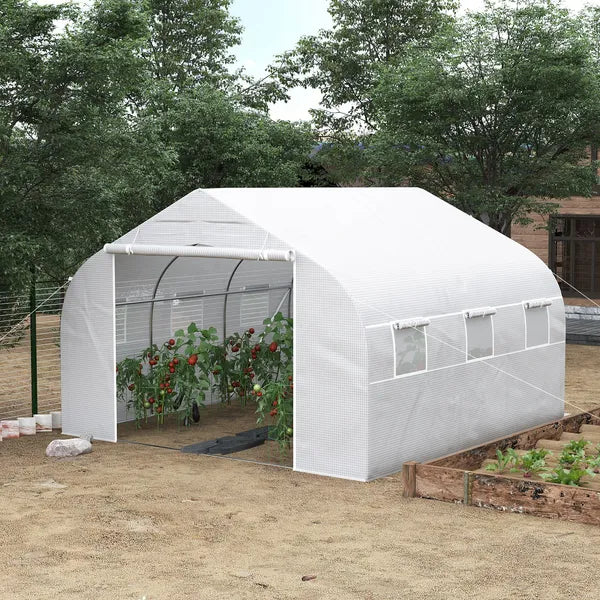 Outsunny Outdoor Walk-In Tunnel Greenhouse 12x10 Ft with Roll-up Windows Zippered Door White PE Cover for Garden - product image 10