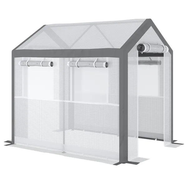 Outsunny Outdoor Walk-In Tunnel Greenhouse with Roll-up Windows, 2 Zippered Doors, and Weather Cover, 8' L x 6' W x 7.4' H - product image 7