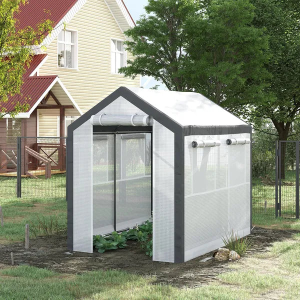Outsunny Outdoor Walk-In Tunnel Greenhouse with Roll-up Windows, 2 Zippered Doors, and Weather Cover, 8' L x 6' W x 7.4' H - product image 2