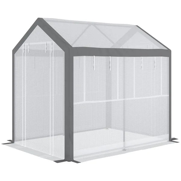 Outsunny Outdoor Walk-In Tunnel Greenhouse with Roll-up Windows, 2 Zippered Doors, and Weather Cover, 8' L x 6' W x 7.4' H - product image 11