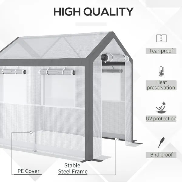 Outsunny Outdoor Walk-In Tunnel Greenhouse with Roll-up Windows, 2 Zippered Doors, and Weather Cover, 8' L x 6' W x 7.4' H - product image 4