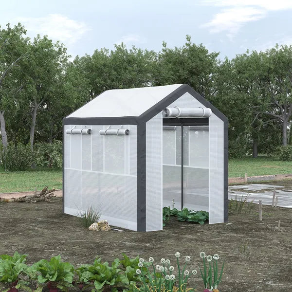 Outsunny Outdoor Walk-In Tunnel Greenhouse with Roll-up Windows, 2 Zippered Doors, and Weather Cover, 8' L x 6' W x 7.4' H - product image 10