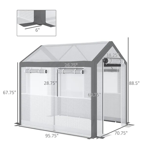 Outsunny Outdoor Walk-In Tunnel Greenhouse with Roll-up Windows, 2 Zippered Doors, and Weather Cover, 8' L x 6' W x 7.4' H - product image 3