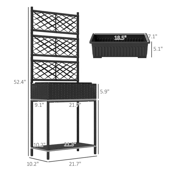 Outdoor Wicker Planter with Trellis for Climbing Plants, Freestanding Rattan Garden Box with Storage Shelf, Black - product image 3