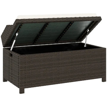 Outsunny Outdoor Wicker Storage Bench with Storage and Cushion, Cream White - product image 1